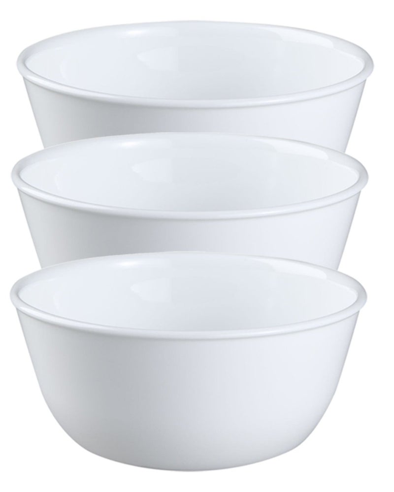 Corelle Livingware Set of 3 Winter Frost White 28 oz Vitrelle Glass Soup & Cereal Bowls â€“ Chip-Resistant, Microwave & Dishwasher Safe Everyday Bowls - Image 1